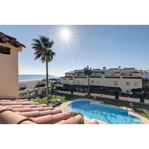 Luxury modern beachfront 3 bed gated community townhouse with pool, sun terrace, sea views close to all amenities