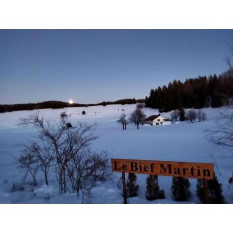 Maison isolée sur piste ski de fond avec cheminée.